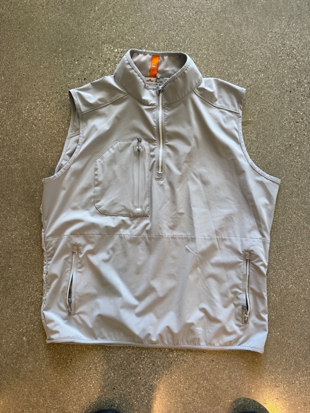Peter Millar Light Gray Zip-Front Sleeveless Vest with Orange Accent